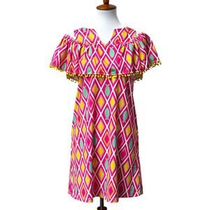 Tracy Negoshian Women’s XS Hadley Off Shoulder Pink Geometric Dress Fringe